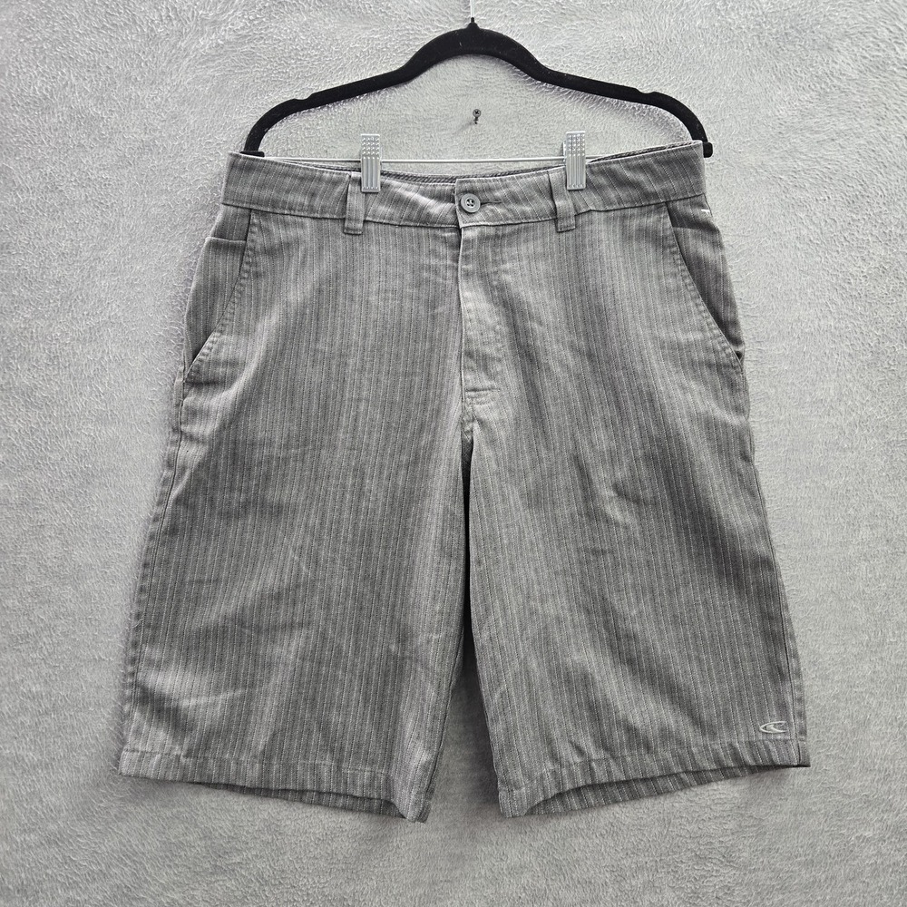 O'Neill Men Shorts 32 Gray Nylon Polyester Striped Chino Button 10" Inseam